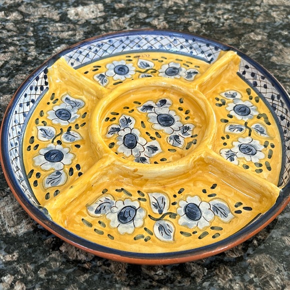 Other - MADE IN PORTGUAL CLAY DIVIDED HAND PAINTED FLORAL DISH